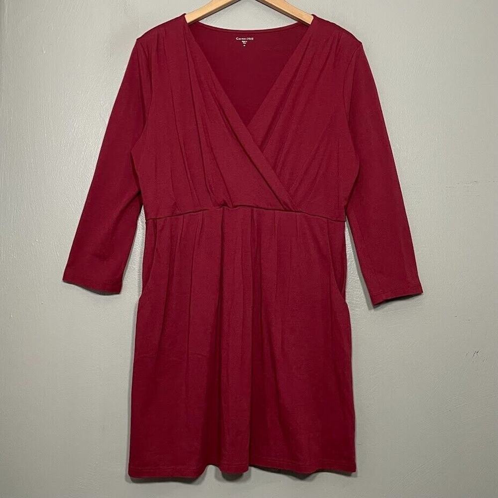Garnet Hill Babydoll Tunic Size M Mini Dress Maroon Pima Modal Knit Faux Wrap